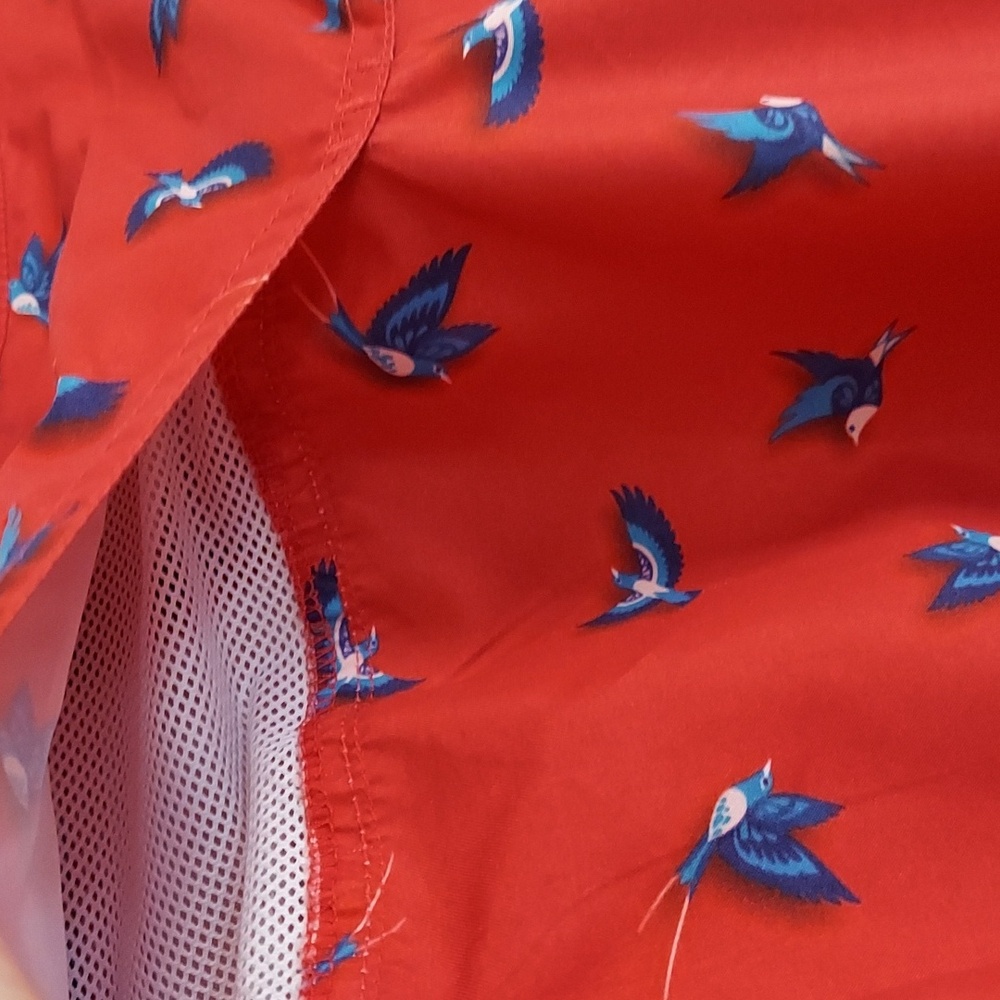 Tenth Ocean Shirt, Size L, Red with Bluebird Pattern, Mesh Backing on Shoulder - Picture 8 of 8
